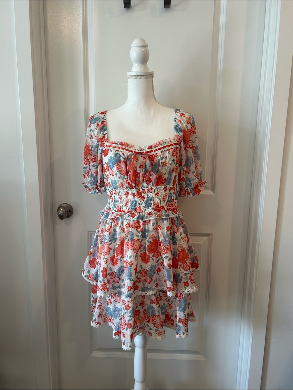 ASH & VIOLET Floral Babydoll Dress in Coral & Dusty Blue